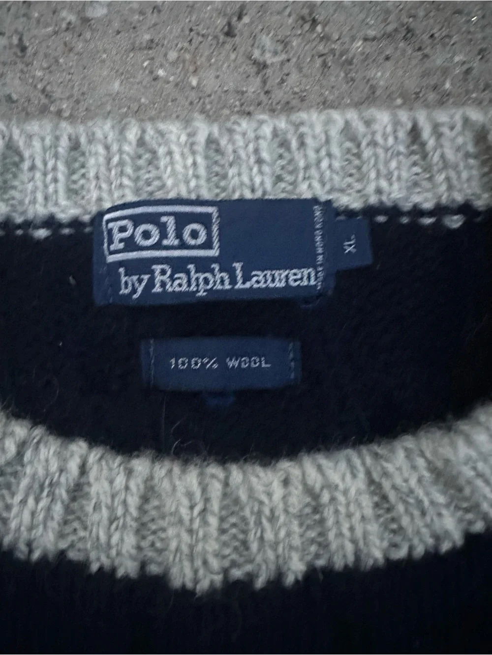 Vintage Polo Ralph Lauren Mens 100% Wool Gray Navy‎ Striped Sweater Size XL